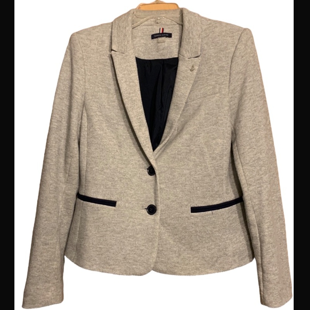 Tommy Hilfiger: Gray Blazer with Elbow Patches. Size 10.